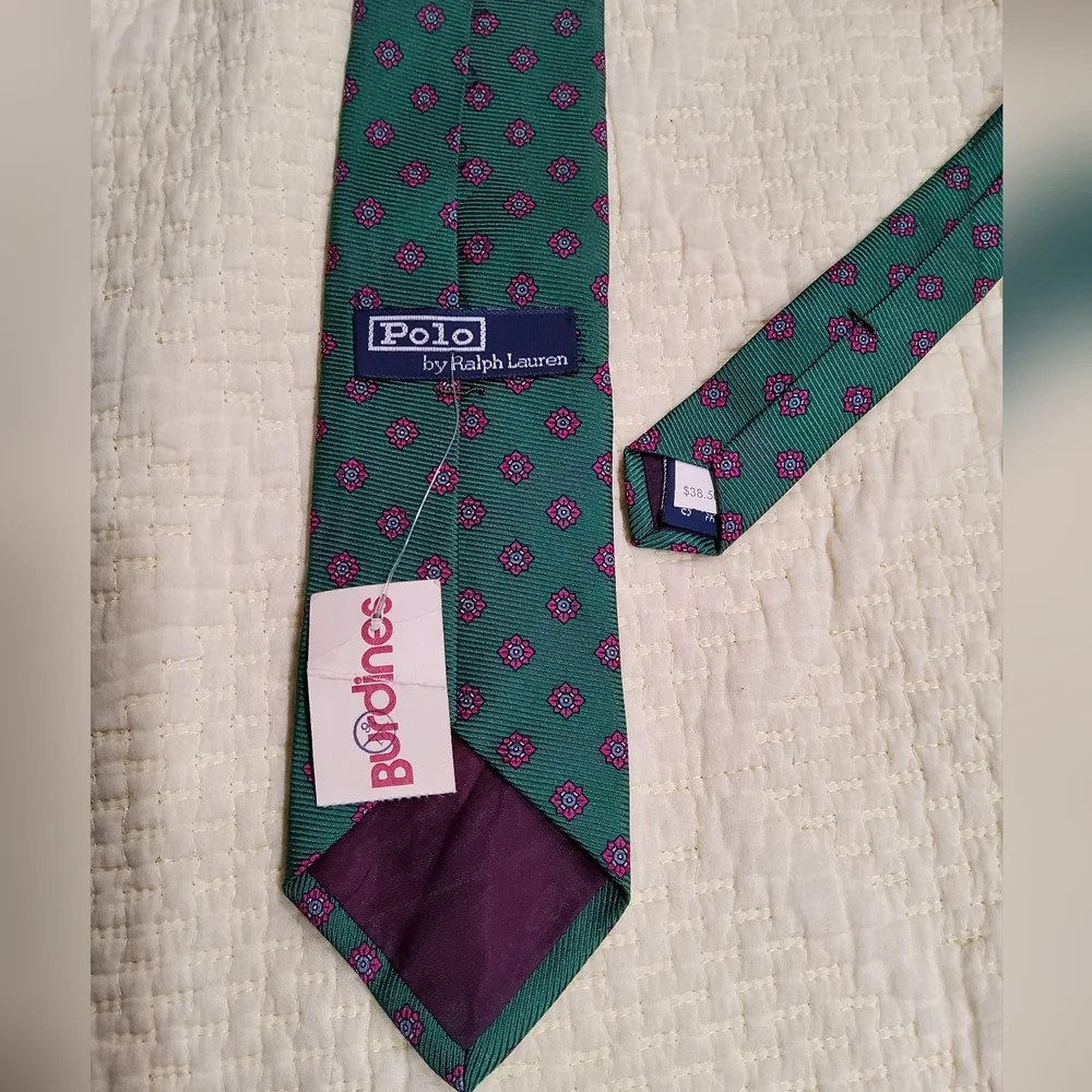 Polo By Ralph Lauren 100% Silk Green Patterned Men's Tie
